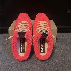 Golden Goose pink shearling sabot